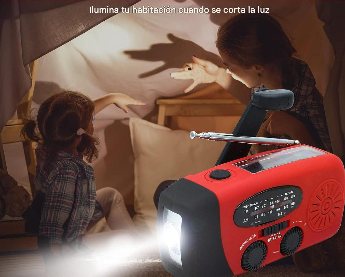 Lámpara Radio de Emergencia con Linterna y Cargador