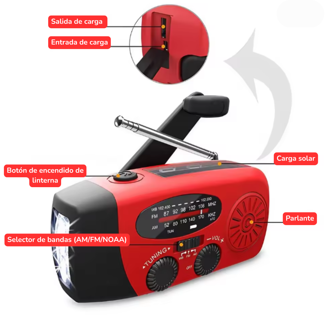 Radio de Emergencia con Linterna y Cargador