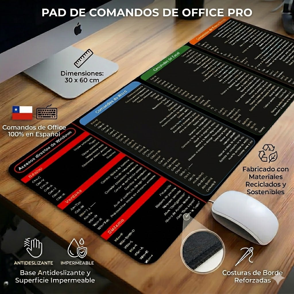 Mouse Pad con Atajos y Comandos - Excel, Word, PowerPoint, Office - Idioma Español