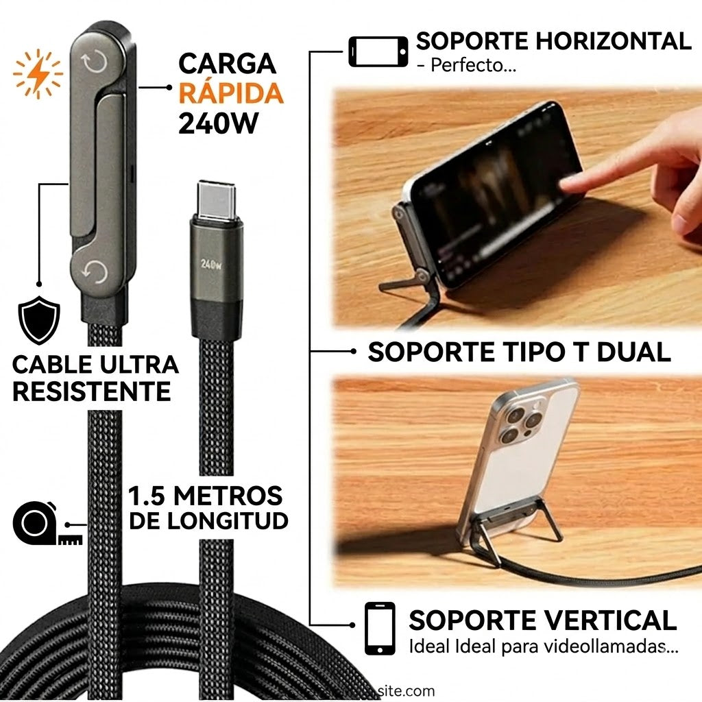 Cargador rápido 240W - 1.5 MT con Soporte integrado