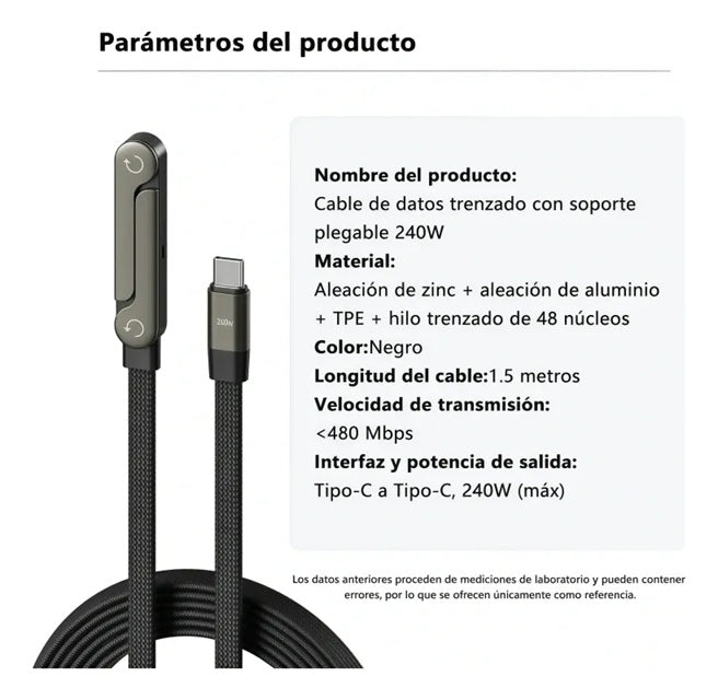 Cargador rápido 240W - 1.5 MT con Soporte integrado
