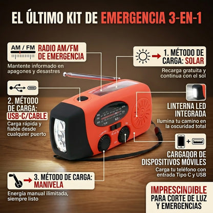 Lámpara Radio de Emergencia con Linterna y Cargador