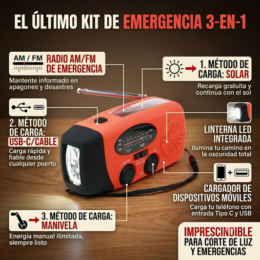 Lámpara Radio de Emergencia con Linterna y Cargador