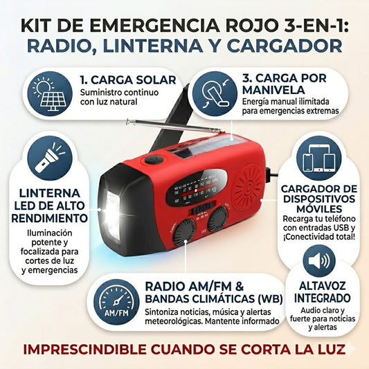 Lámpara Radio de Emergencia con Linterna y Cargador