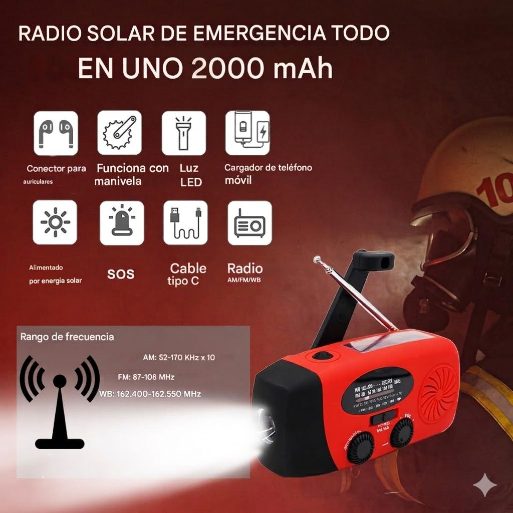 Lámpara Radio de Emergencia con Linterna y Cargador