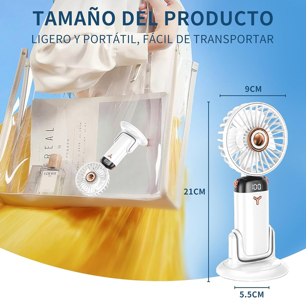 Ventilador Portátil 5 velocidades - Pantalla LED