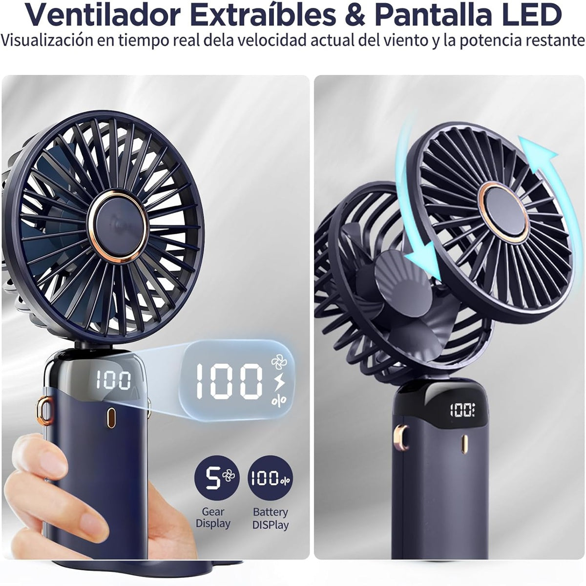 Ventilador Portátil 5 velocidades - Pantalla LED