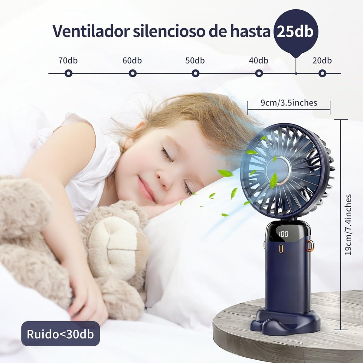 Ventilador Portátil 5 velocidades - Pantalla LED