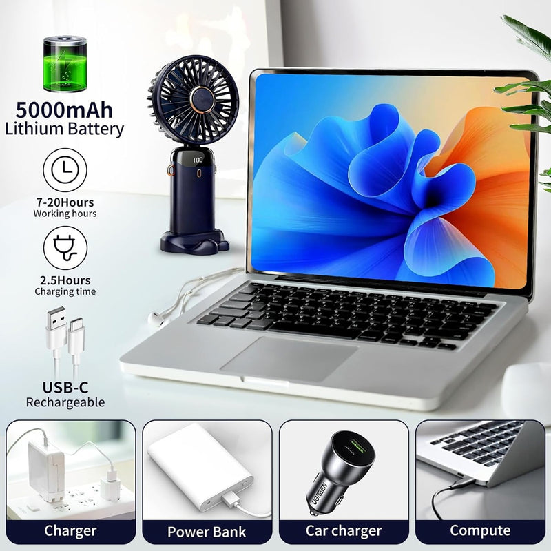 Ventilador Portátil 5 velocidades - Pantalla LED