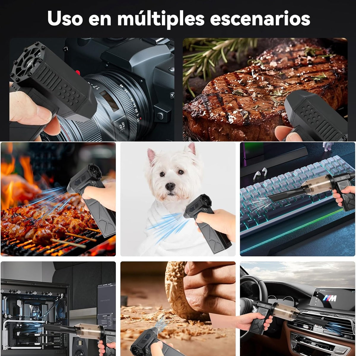 Soplador Portátil Multiuso con Luz LED