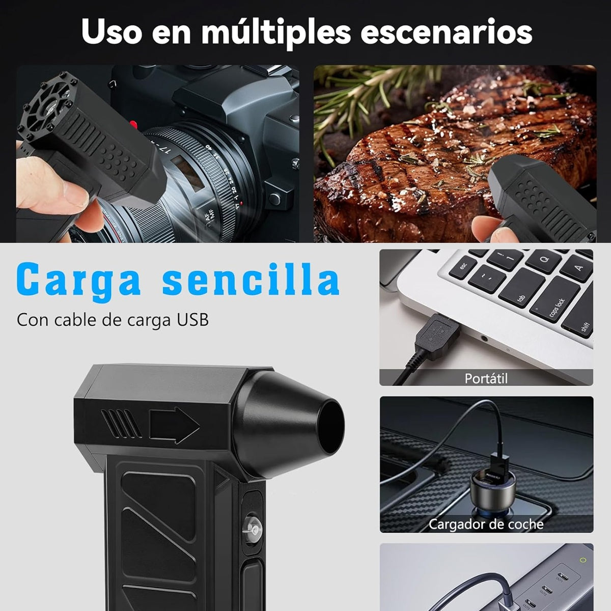 Soplador Portátil Multiuso con Luz LED